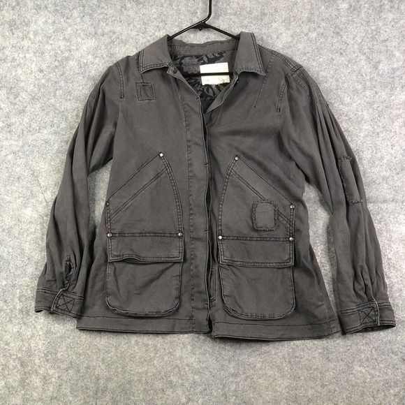 Anthropologie Jackets & Blazers - Anthropologie Utility Jacket Womens Small Gray Cotton Distressed Button Casual